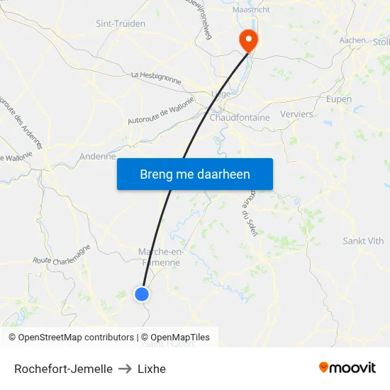 Rochefort-Jemelle to Lixhe map