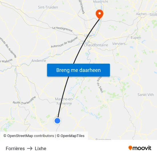 Forrières to Lixhe map