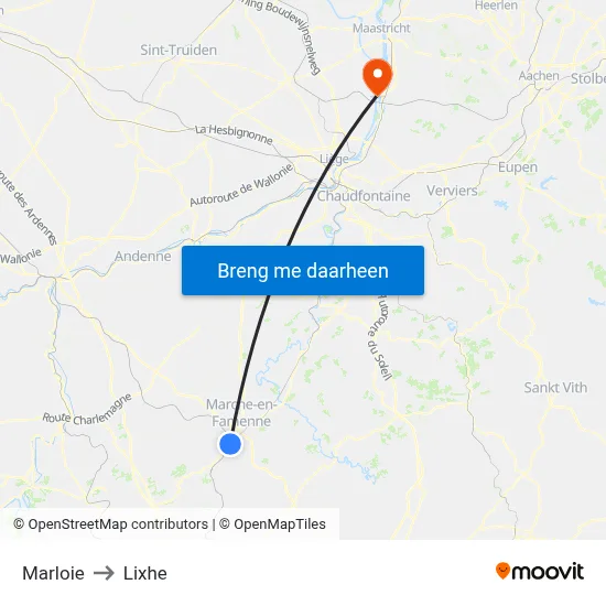 Marloie to Lixhe map