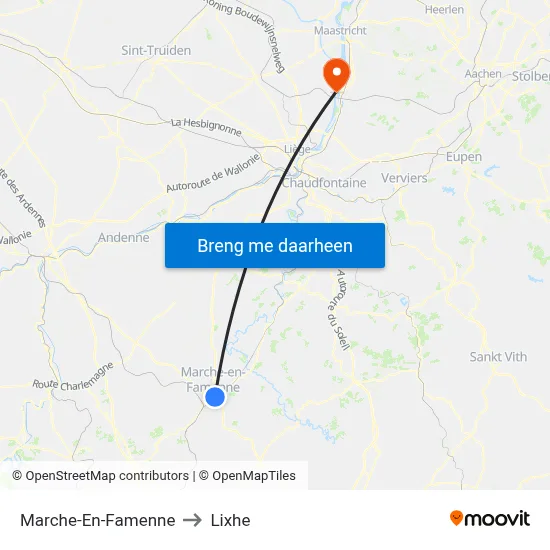 Marche-En-Famenne to Lixhe map