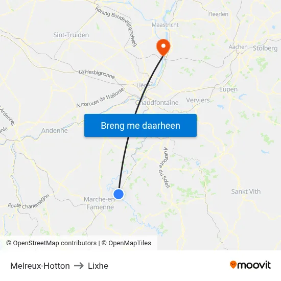 Melreux-Hotton to Lixhe map