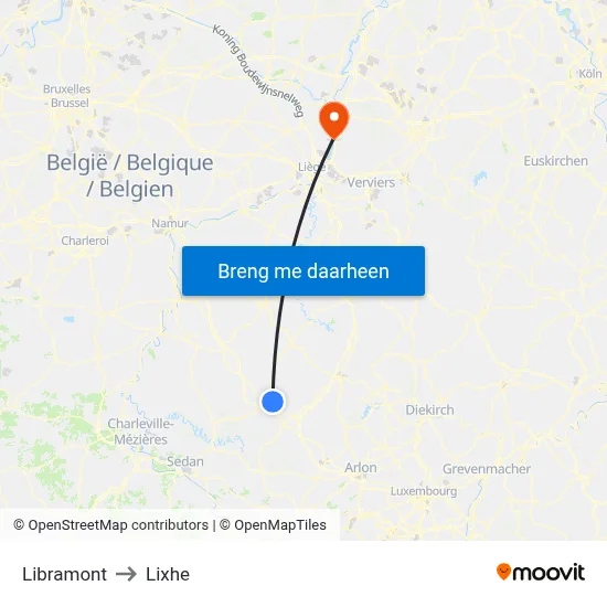 Libramont to Lixhe map