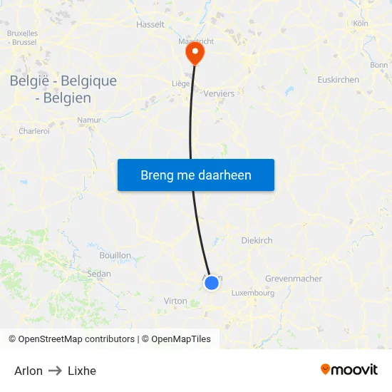 Arlon to Lixhe map