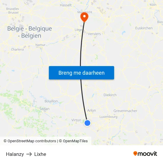 Halanzy to Lixhe map