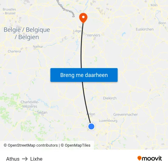 Athus to Lixhe map