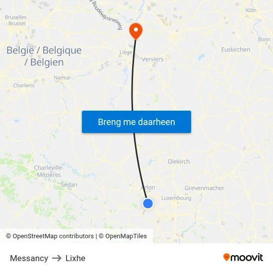 Messancy to Lixhe map