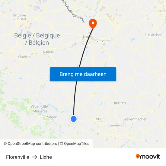Florenville to Lixhe map