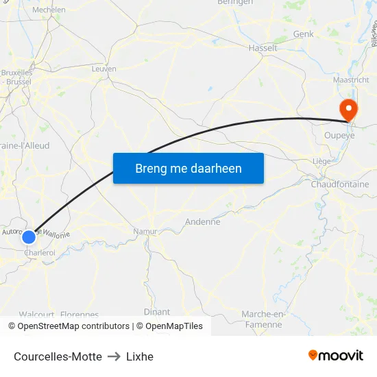 Courcelles-Motte to Lixhe map