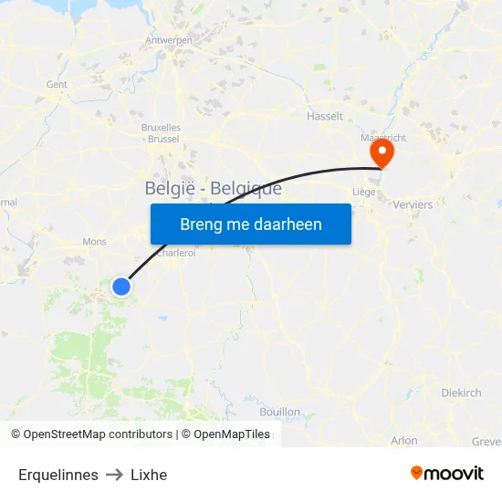Erquelinnes to Lixhe map