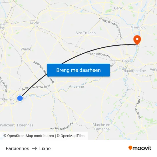 Farciennes to Lixhe map