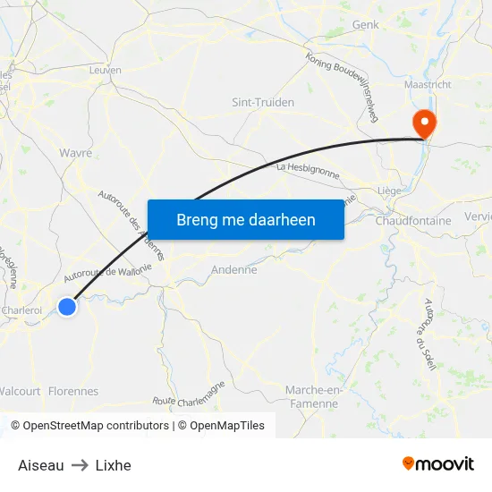 Aiseau to Lixhe map