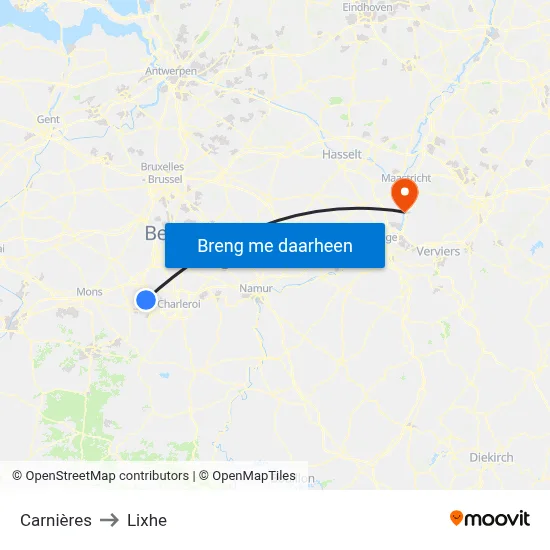 Carnières to Lixhe map