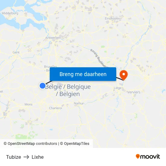 Tubize to Lixhe map