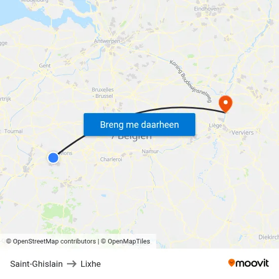 Saint-Ghislain to Lixhe map