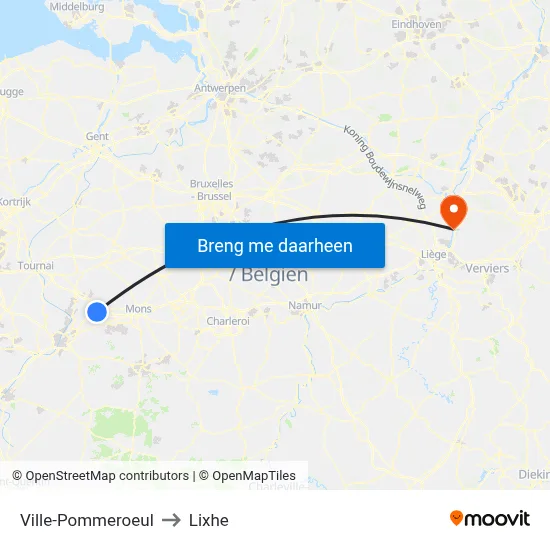 Ville-Pommeroeul to Lixhe map