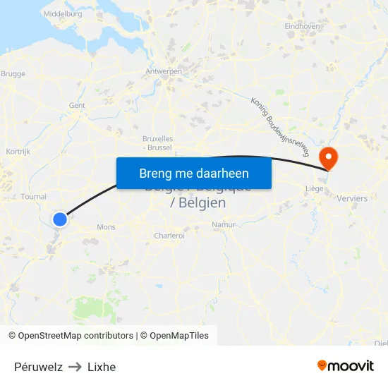 Péruwelz to Lixhe map