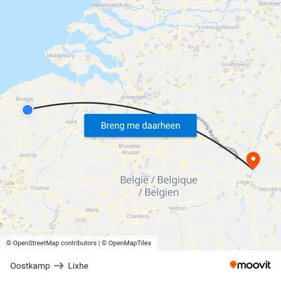 Oostkamp to Lixhe map