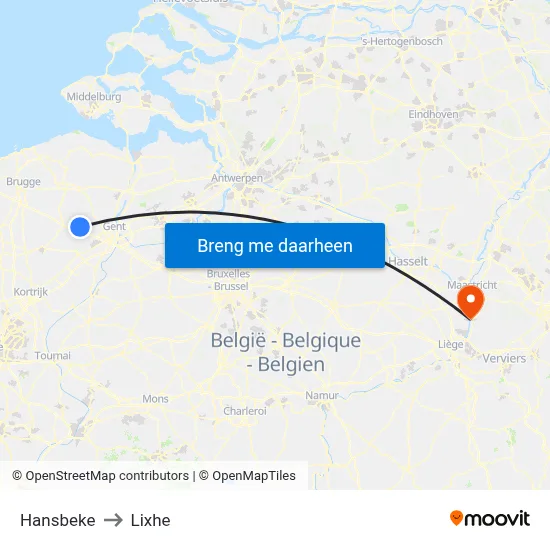 Hansbeke to Lixhe map