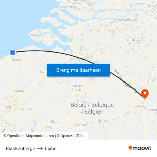 Blankenberge to Lixhe map