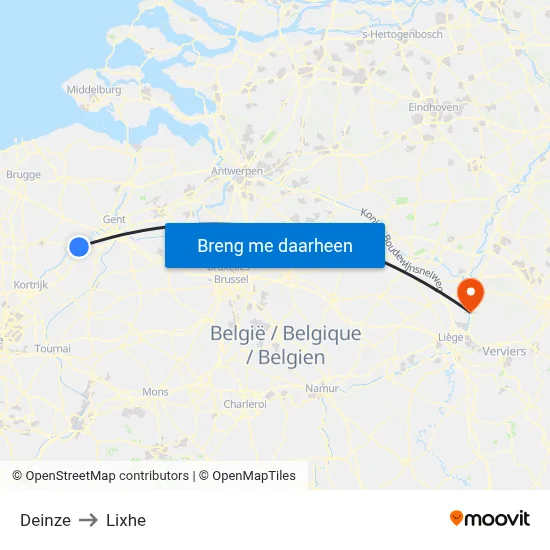 Deinze to Lixhe map