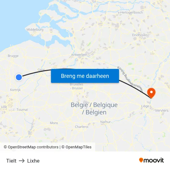 Tielt to Lixhe map