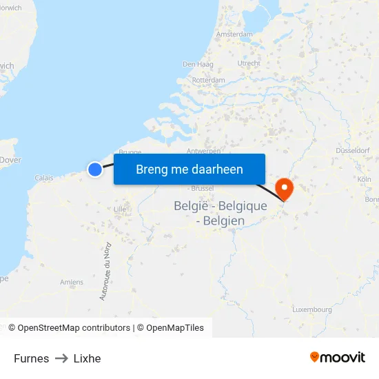 Furnes to Lixhe map