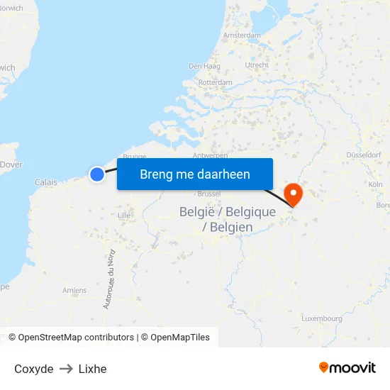 Coxyde to Lixhe map