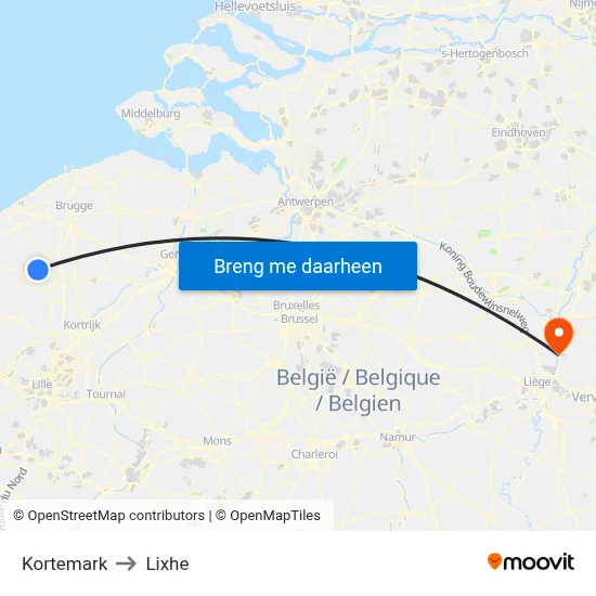 Kortemark to Lixhe map