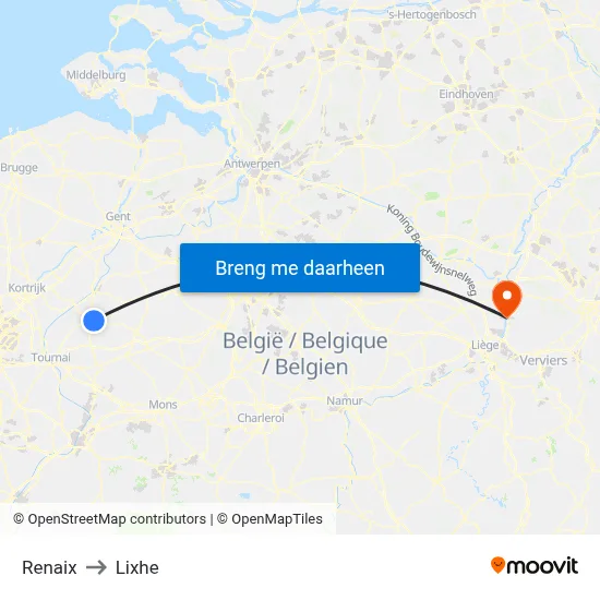 Renaix to Lixhe map