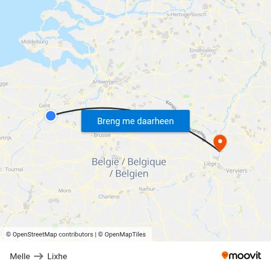 Melle to Lixhe map