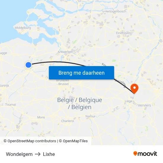 Wondelgem to Lixhe map