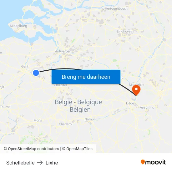 Schellebelle to Lixhe map