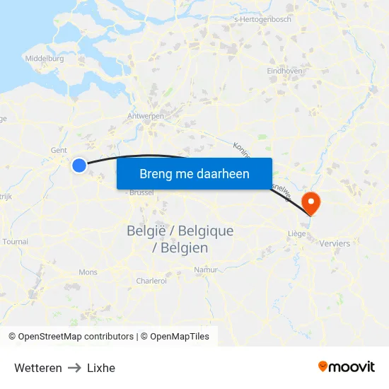 Wetteren to Lixhe map