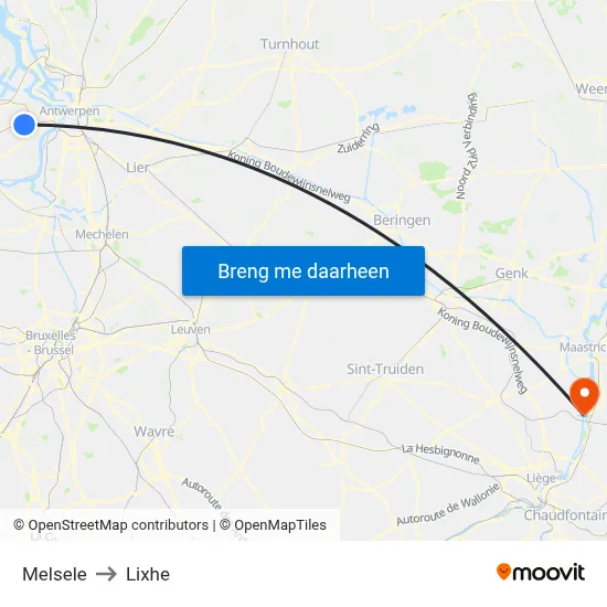 Melsele to Lixhe map