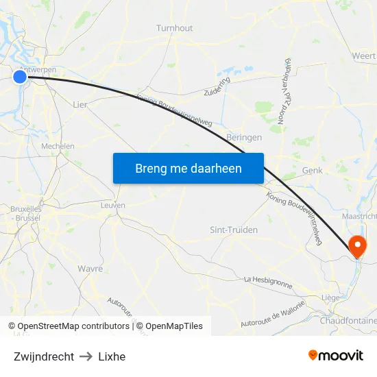 Zwijndrecht to Lixhe map