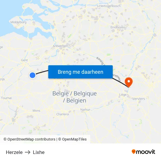 Herzele to Lixhe map