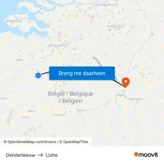 Denderleeuw to Lixhe map