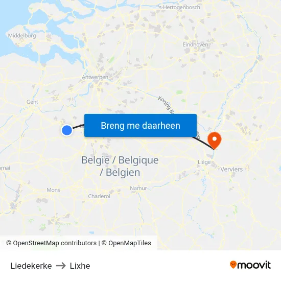 Liedekerke to Lixhe map