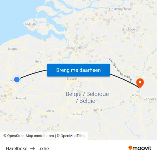 Harelbeke to Lixhe map