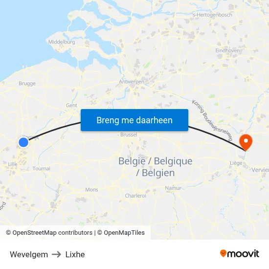 Wevelgem to Lixhe map