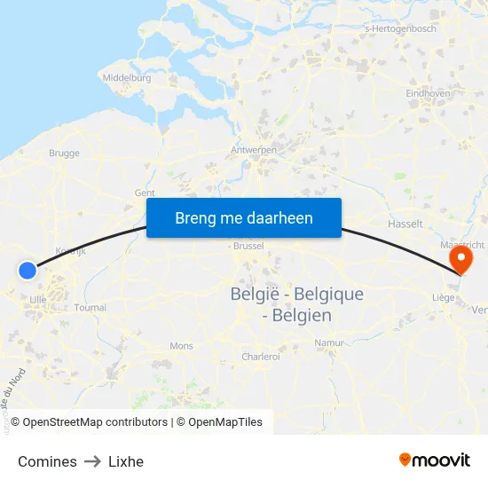 Comines to Lixhe map