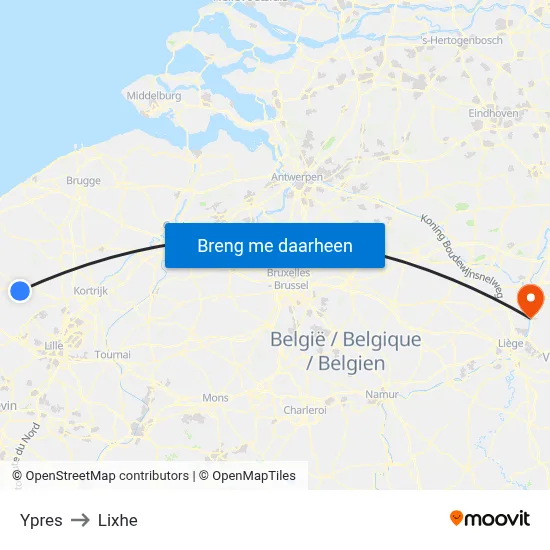 Ypres to Lixhe map