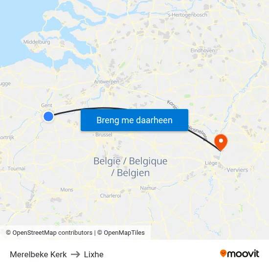 Merelbeke Kerk to Lixhe map