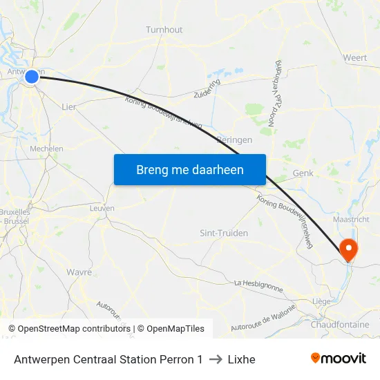 Antwerpen Centraal Station Perron 1 to Lixhe map