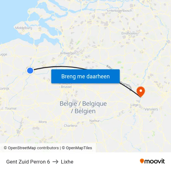 Gent Zuid Perron 6 to Lixhe map