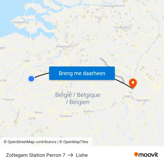 Zottegem Station Perron 7 to Lixhe map