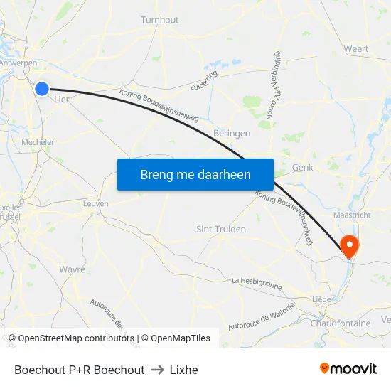 Boechout P+R Boechout to Lixhe map