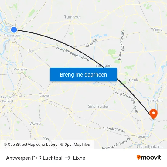 Antwerpen P+R Luchtbal to Lixhe map