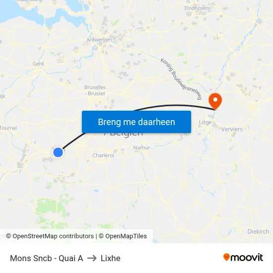 Mons Sncb - Quai A to Lixhe map