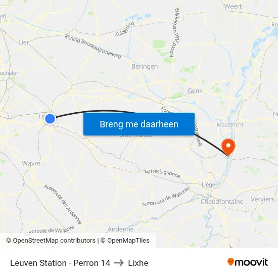 Leuven Station - Perron 14 to Lixhe map